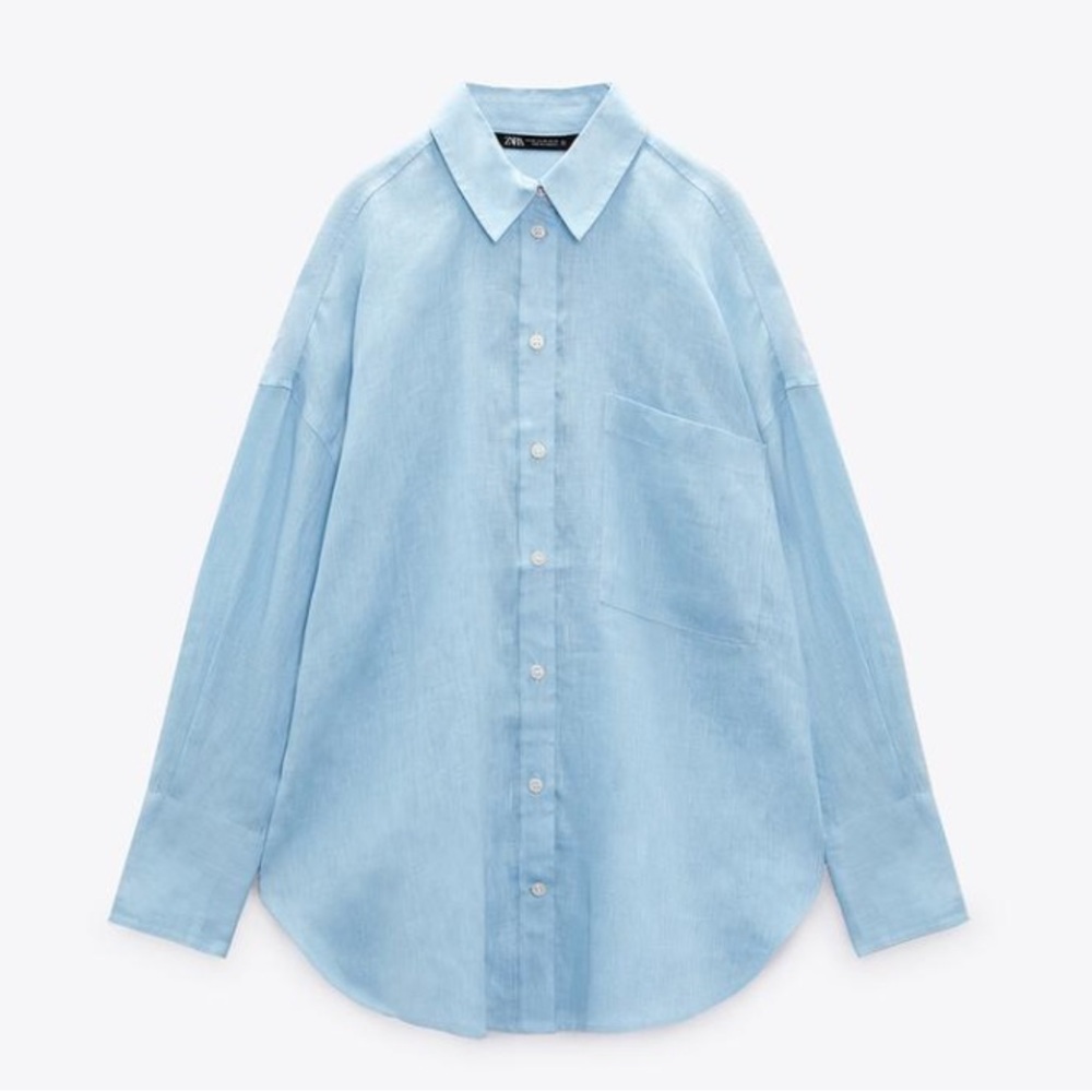 Zara Blue Linen button up - Picture 3 of 8